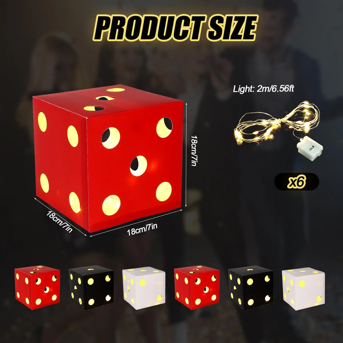 BTFO 6pz Grandi Scatole Regalo Dadi Casino con Luci, 18cm Favori Party Dadi Luminosi per Decorazioni a Tema Casino Serata di Giochi Las Vegas Compleanno Centrotavola (Rosso, Nero, Bianco)