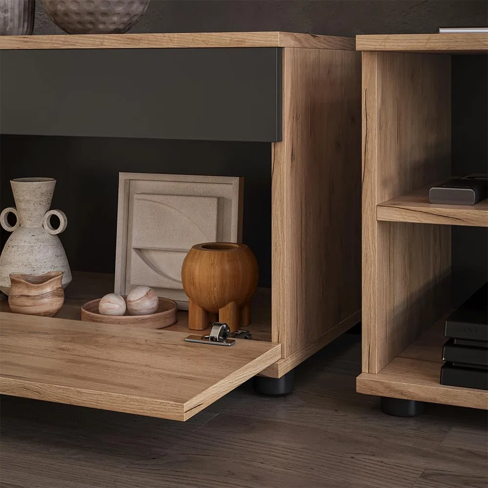 Vicco Mobili da soggiorno Berno, Rovere dorato/antracite, 2 parti, per la conservazione di dispositivi multimediali e accessori per la casa