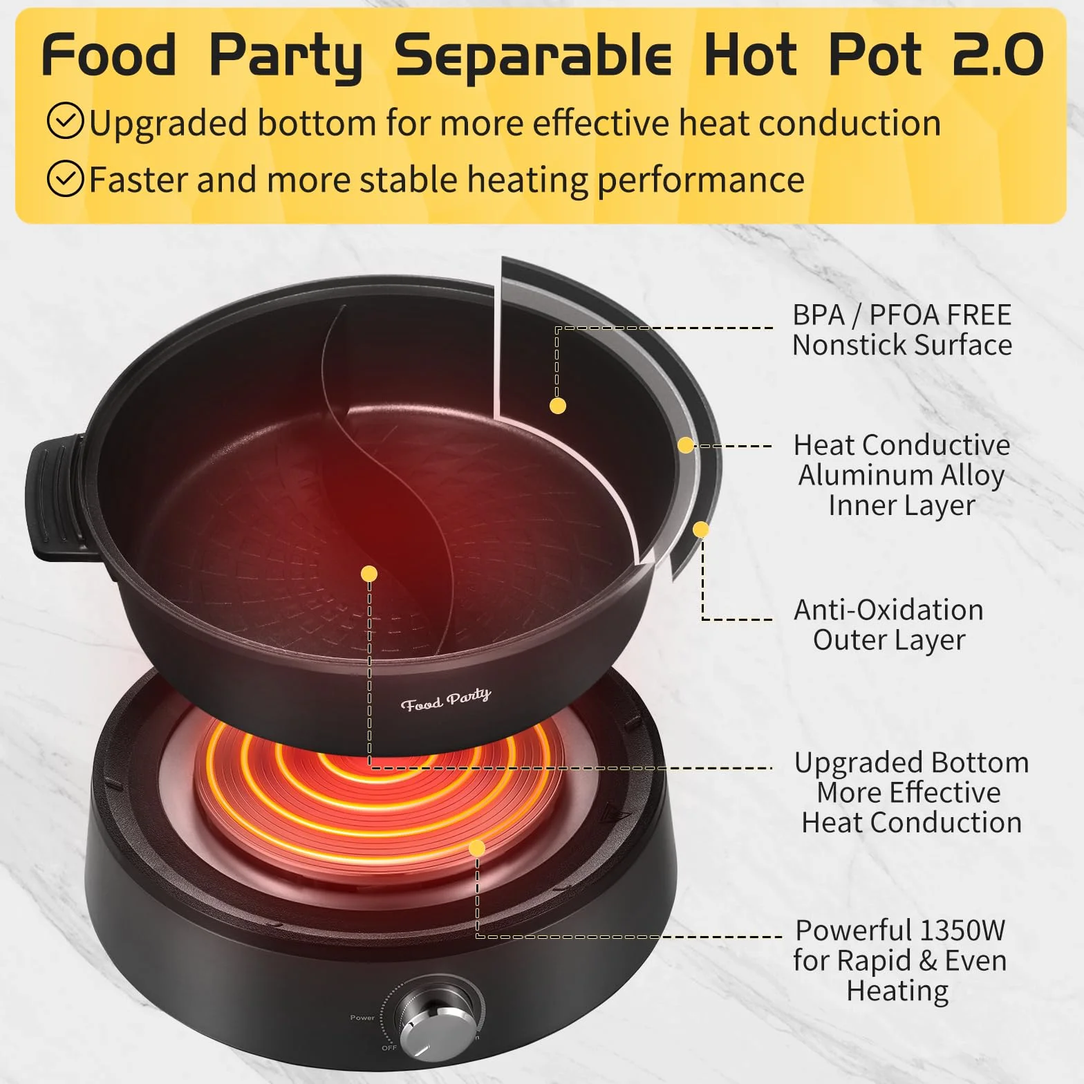 Food Party Hot Pot Elettrico Hotpot 4L Pentola Elettrica 220V 1350W Fondue Cinese Shabu Shabu Hotpot Doppia Separabile