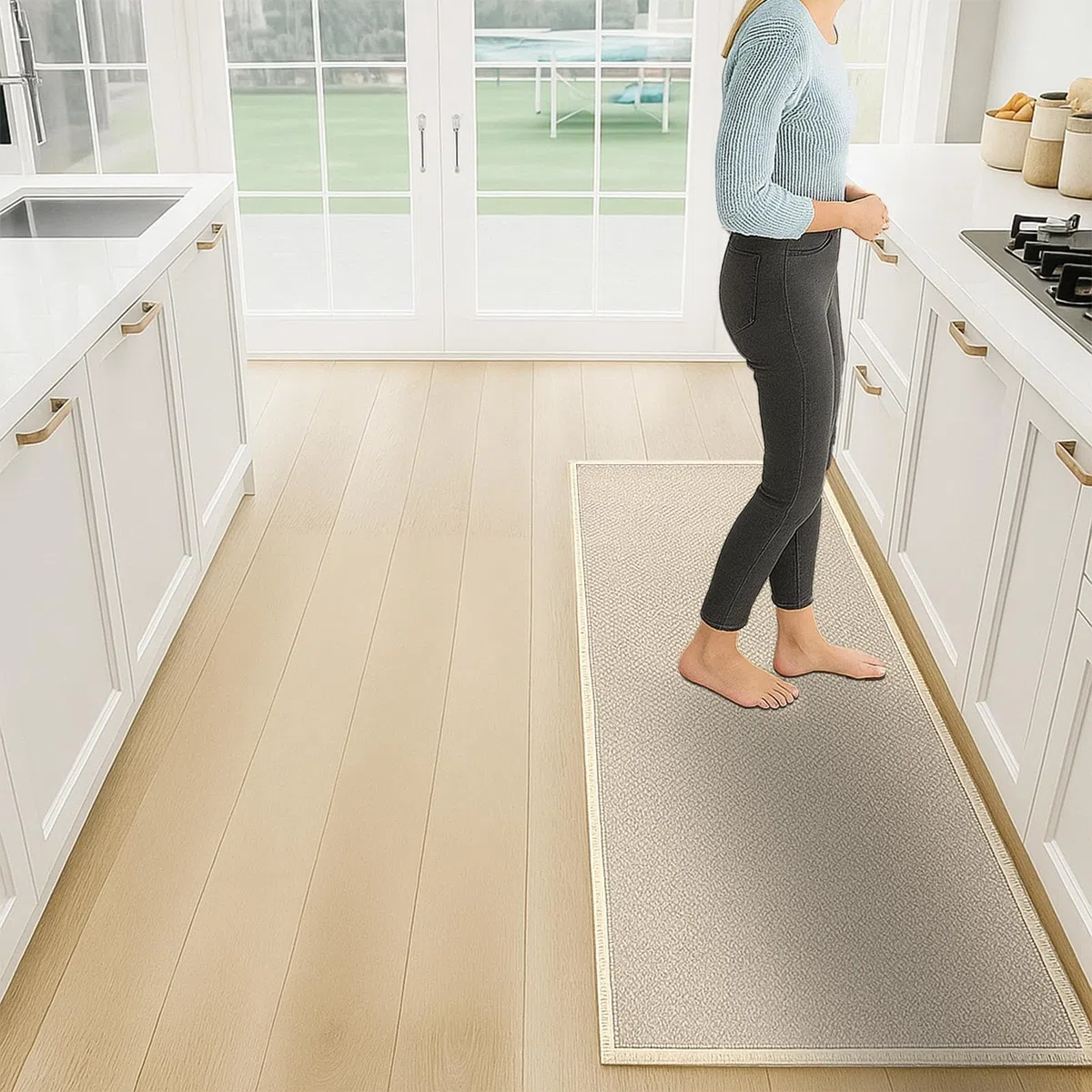 Tappeto da cucina lavabile antiscivolo per cucina, corridoio e lavanderia, assorbente, facile da pulire, tappeto per cucina e corridoio, per esterni, 43,5 x 180 cm (beige)