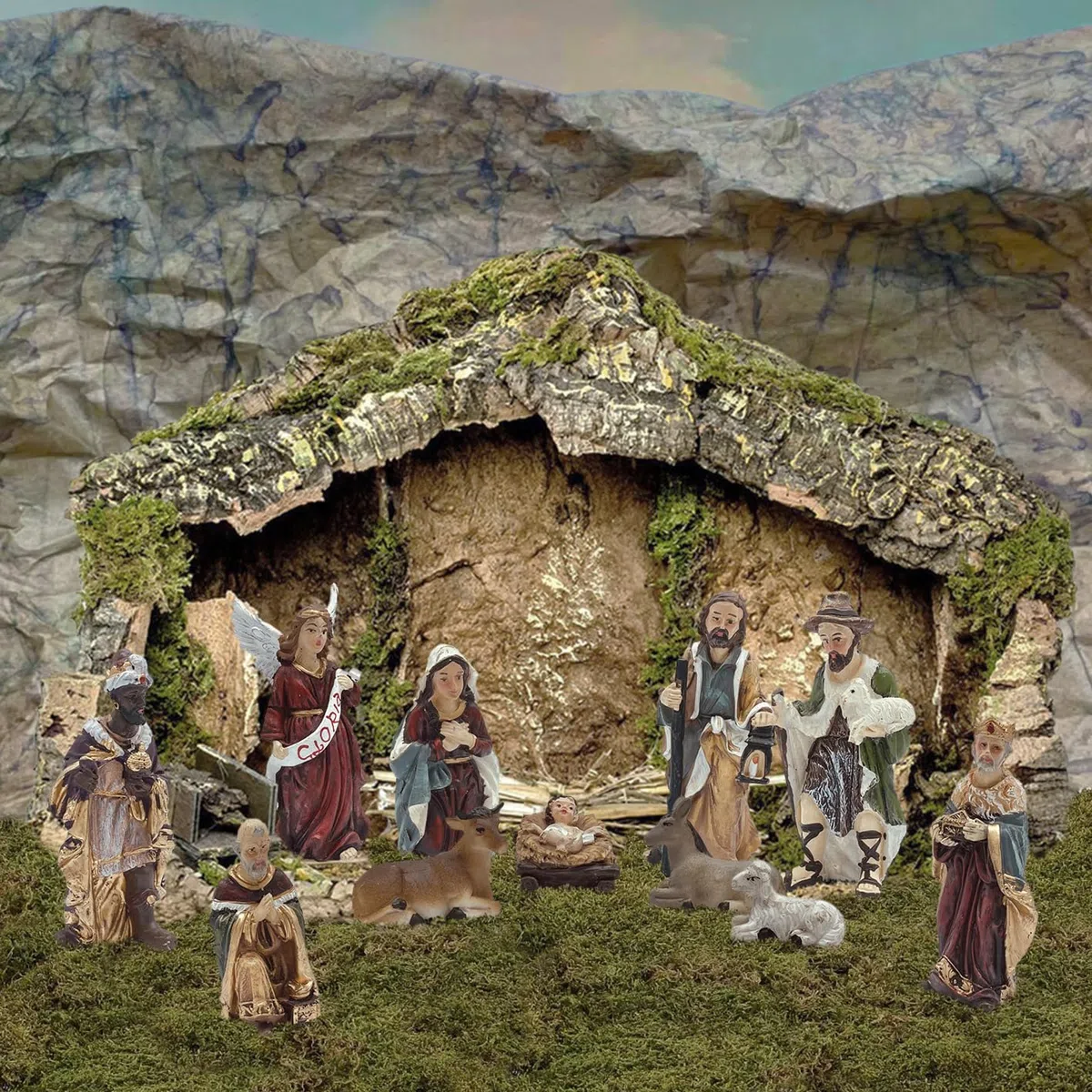 Gesar Presepe Completo 11 Pezzi – Personaggi Presepe 9 cm, Statuine Presepe in Resina Dipinta a Mano – Natività Tradizionale, Decorazione Natalizia e Idea Regalo