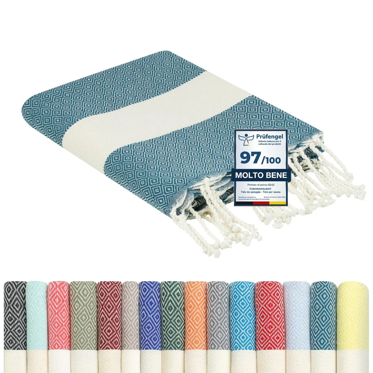 furora HOLIDAY Telo Mare Grande, cotone 100x200 cm | Telo Spiaggia antisabbia | Asciugamano Mare Fouta, frange e angoli - Pareo Donna Uomo Ragazzi | Pic Nic Beach Towel Coperta, lungo leggero