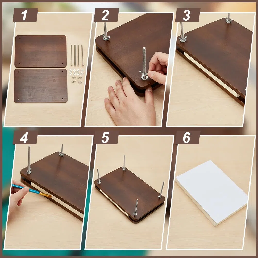 BENECREAT Kit di Rilegatura di Libri Da 30x20 cm, Pressa Portatile In Legno Marrone Cocco per Libri, Rilegatura Rettangolare per Forniture di Libri per Rilegatura Fai-Da-Te
