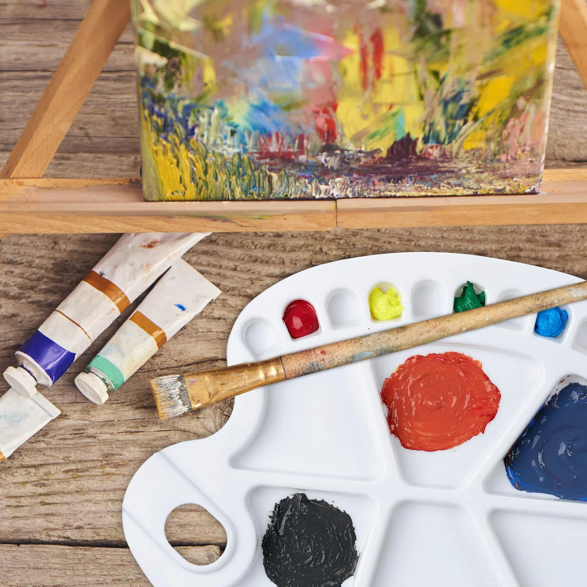 Relaxdays Tavolozza dei Colori, con Foro per Il Pollice, per Studenti e Pittori, con 20 Vaschette, in Plastica, Bianca
