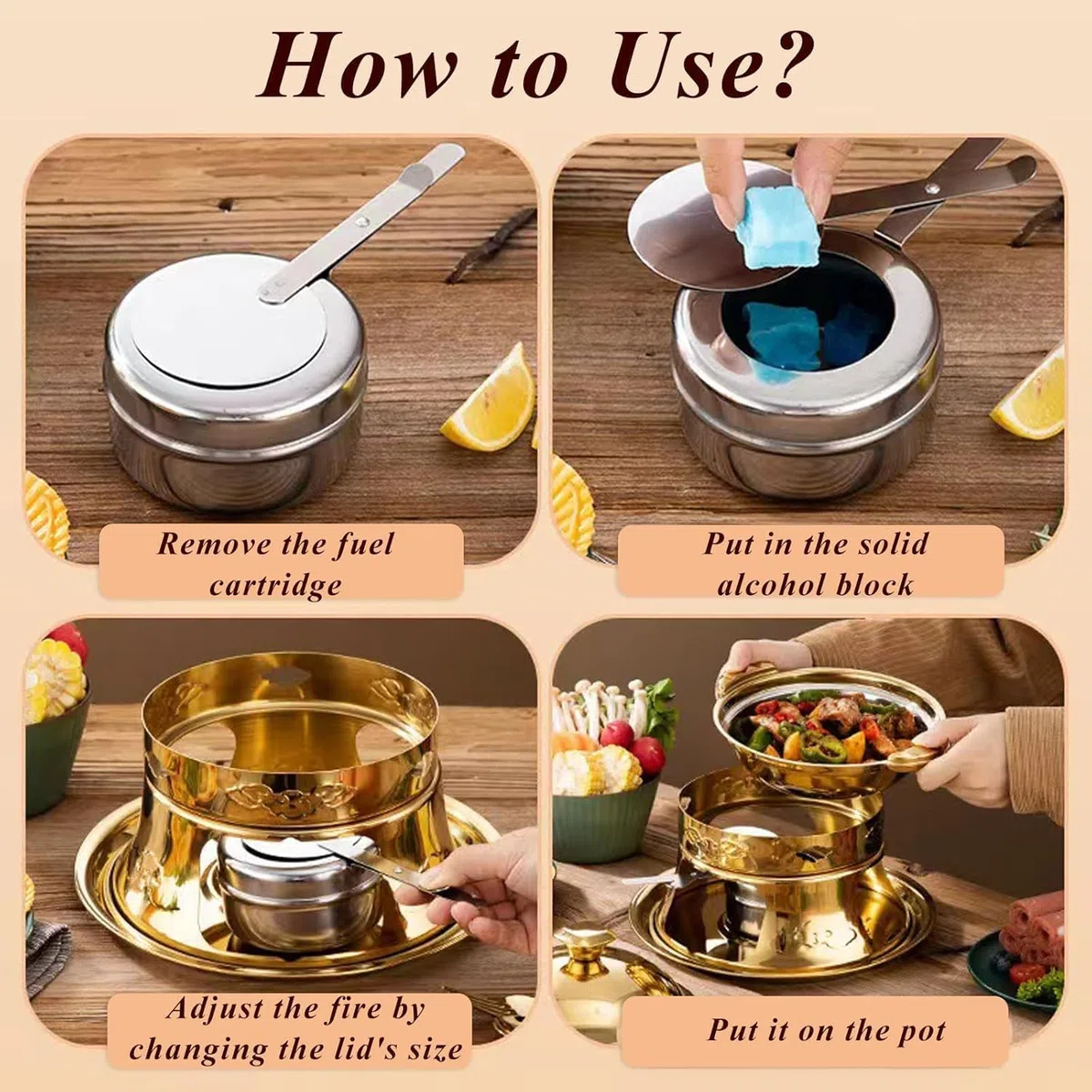 8 Pezzi Contenitore per Pasta Combustibile per Fonduta, Scaldavivande per Chafing Dish in Acciaio Inox, con Regolatore di Fiamma Fuel Holder, Cucina ad Alcool per Hotpot, Drypot