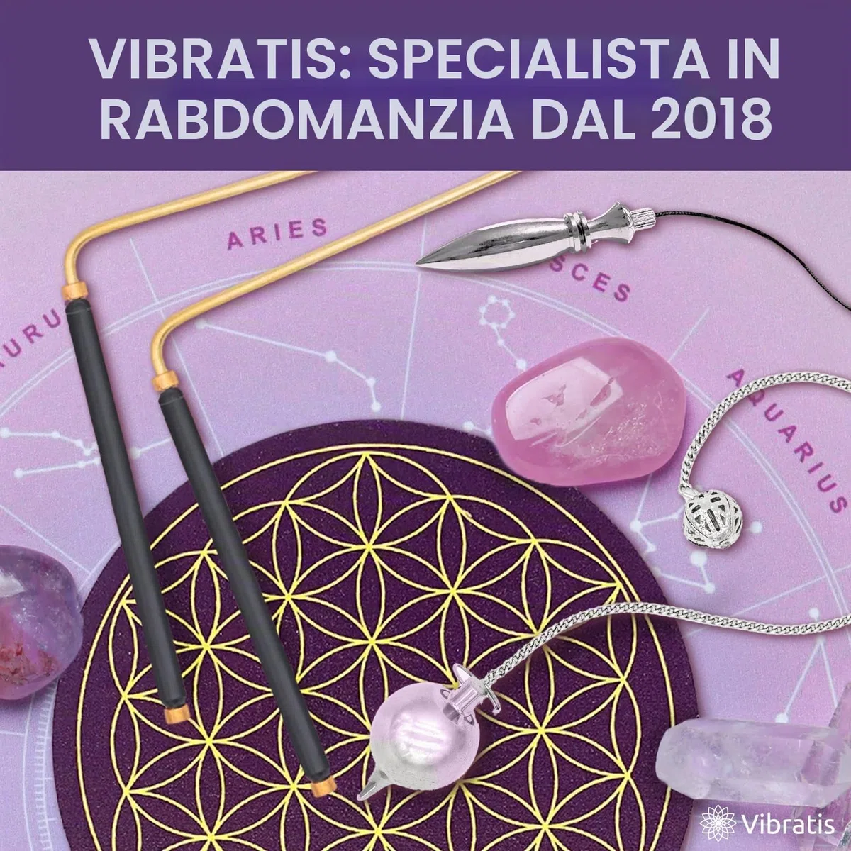 Vibratis Bacchette Rabdomante Professionali Modello Premium e Pendolo Divinatorio Quarzo Rosa | Bacchette Radioestesia Ideale per cominciare a darsi alla Radioestesia