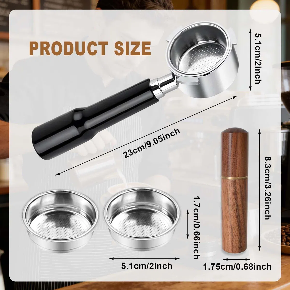 Portafiltro Senza Fondo 51mm 3 Anelli Compatibile DeLonghi Dedica EC680 EC685 EC885, Filtro Acciaio Inoxidable x2 + Agitatore WDT 6 Aghi – Kit Barista con Manico ABS