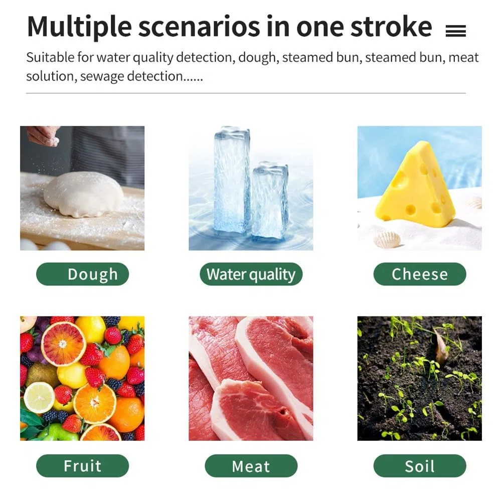 Misuratore Professionale PH per Alimenti con Sensore Ad Alta Precisione Tester Acidità Temperatura per Produzione Formaggio, Carne, Inscatolamento, Impasto, Terreno