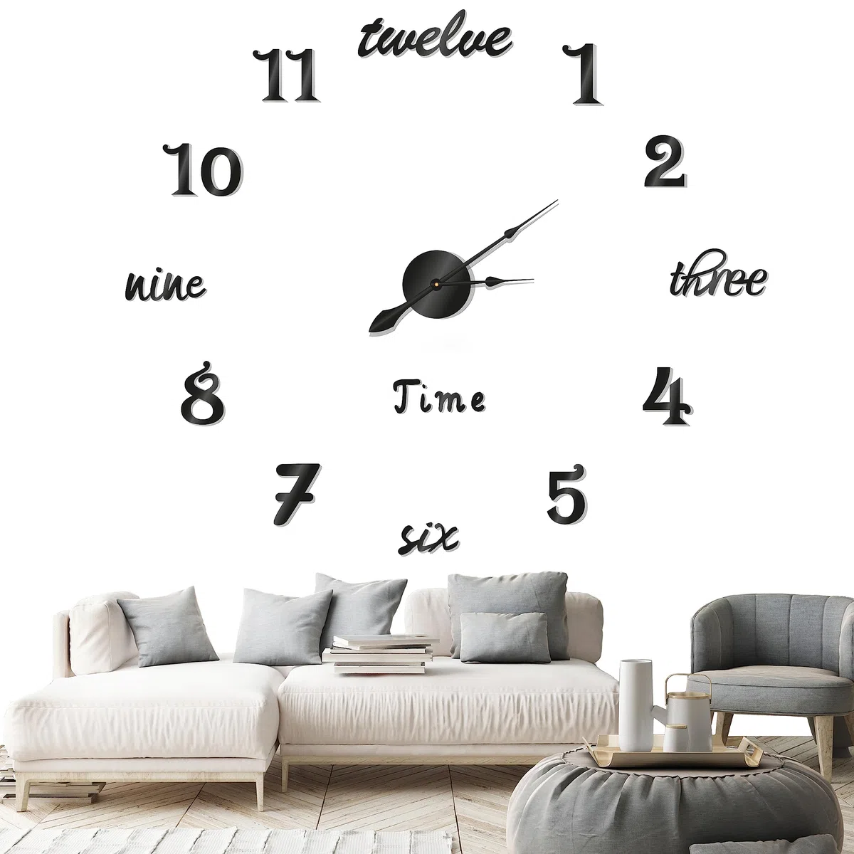 Orologio da Parete Moderno Adesivo con Diametro Regolabile fino a 100cm - Orologio da Muro Grande Silenzioso e Facile da Montare - Ideale per Casa Soggiorno Camera da Letto Ufficio