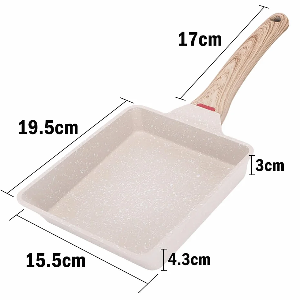 Padella per Omelette Giapponese, Padella Tamagoyaki con Spatola in Silicone, Pentole Rettangolare per Frittata per Induzione e Gas (Bianco)