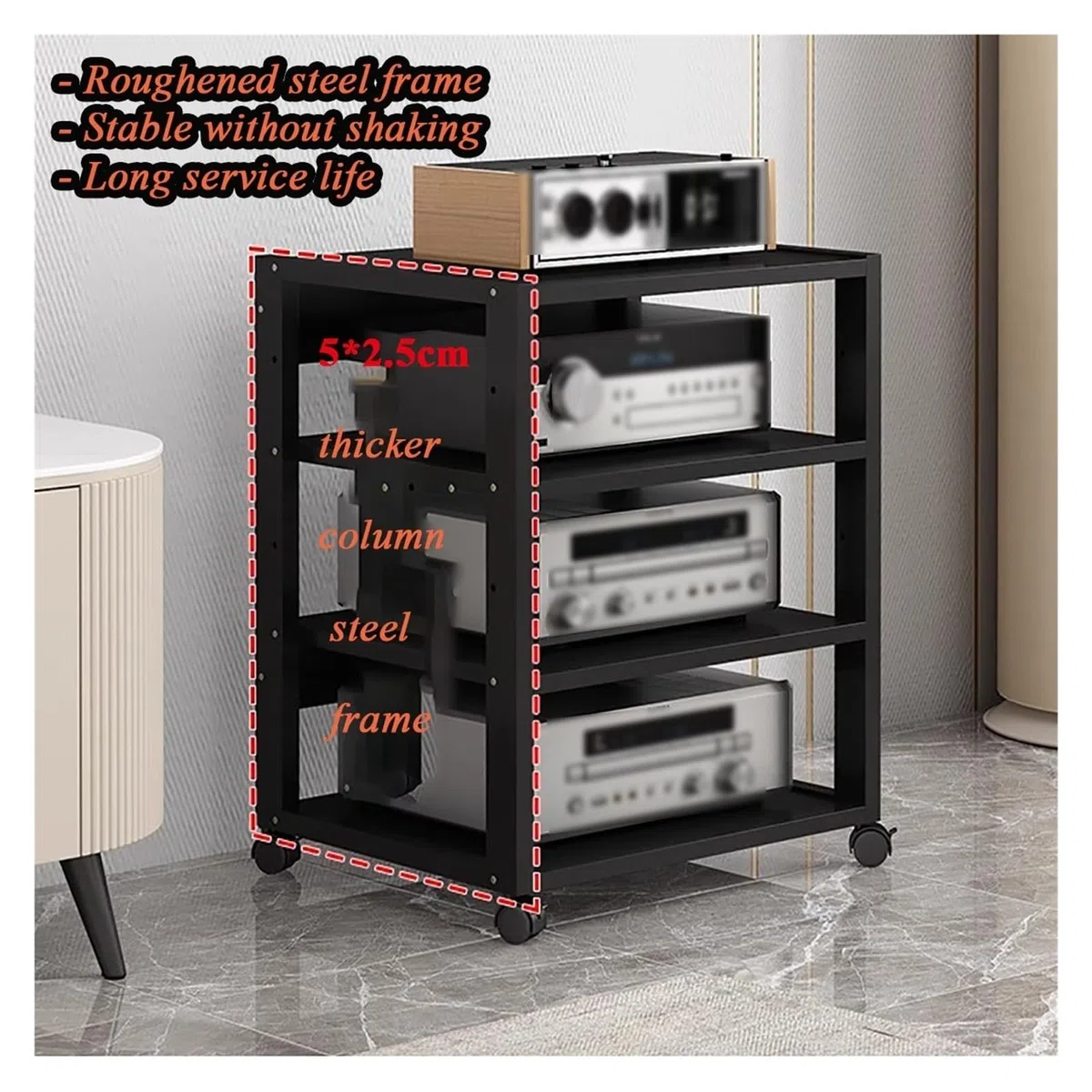 Generico mobile stereo hi fi rack hifi Mobiletto Stereo A 7 Livelli Con Ruote, Console Centrale, Ripiani Aperti For Dispositivi Multimediali, Supporto Audio Video For Ricevitori, Lettori DVD(Red)