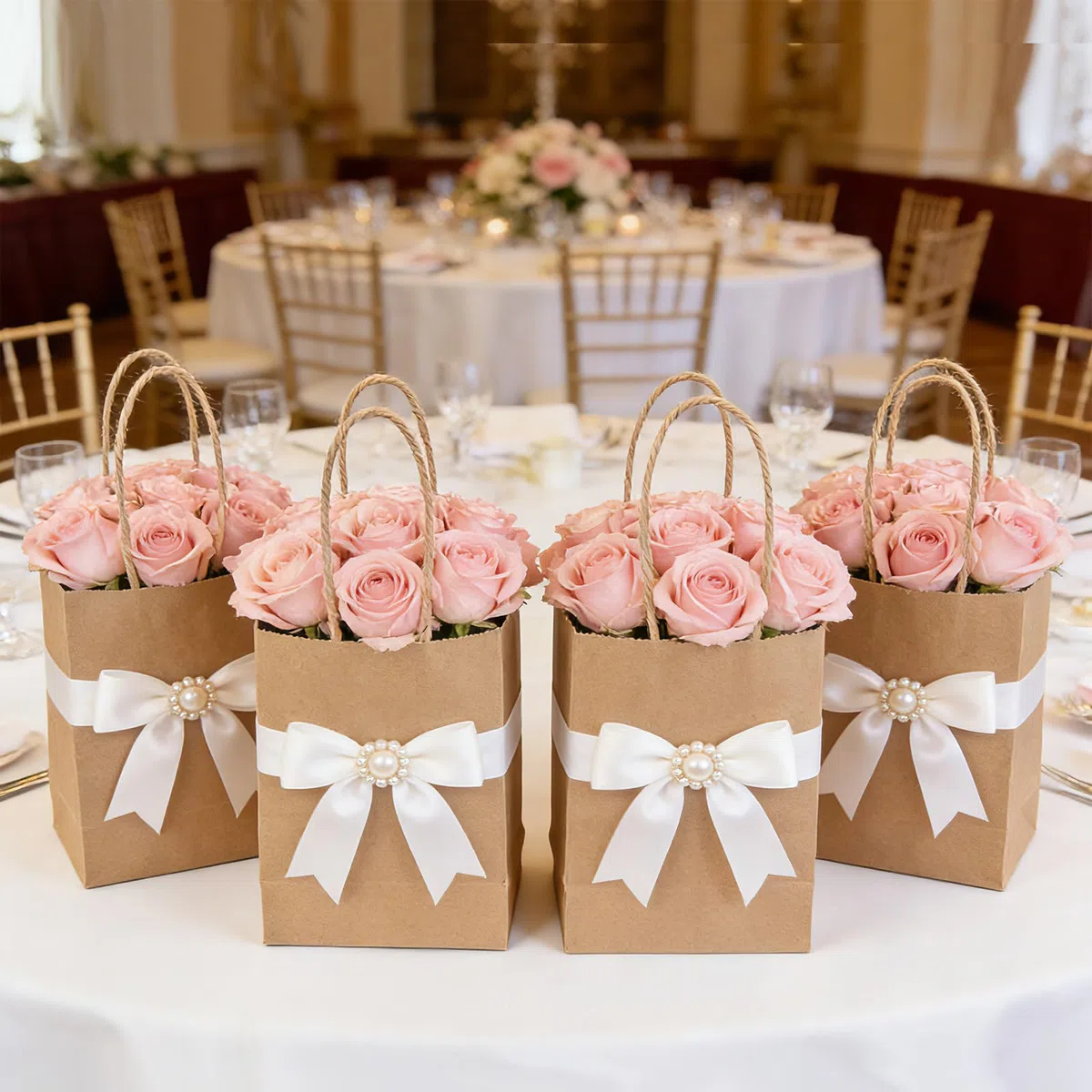 YFZYT 100 sacchetti di carta marrone con manici (21,1 x 7,6 x 15,2 cm), piccoli sacchetti regalo per feste per bambini, matrimoni, compleanni (15 x 8 x 21 cm)