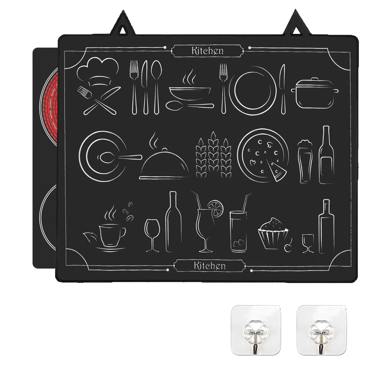 Copri Piano Cottura Induzione 62x53cm, Silicone Coperchio Piano Cottura Antiscivolo,Tappetino Protettivo per Piano Cottura a Induzione con 2 Ganci,Antigraffio,resistente al calore (02)