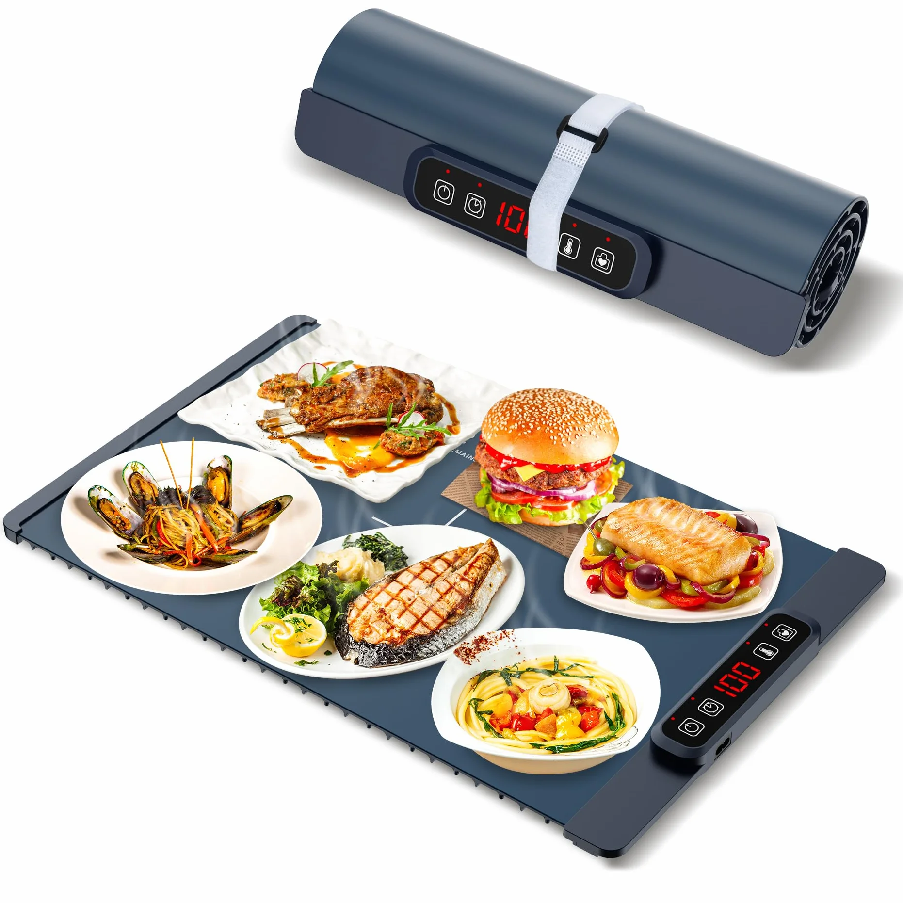 Vassoio Riscaldante Elettrico pieghevole portatile in silicone, 60-100 ℃, vassoio di riscaldamento alimentare, facile da pulire con materiale nano, per buffet, feste, scongelamento