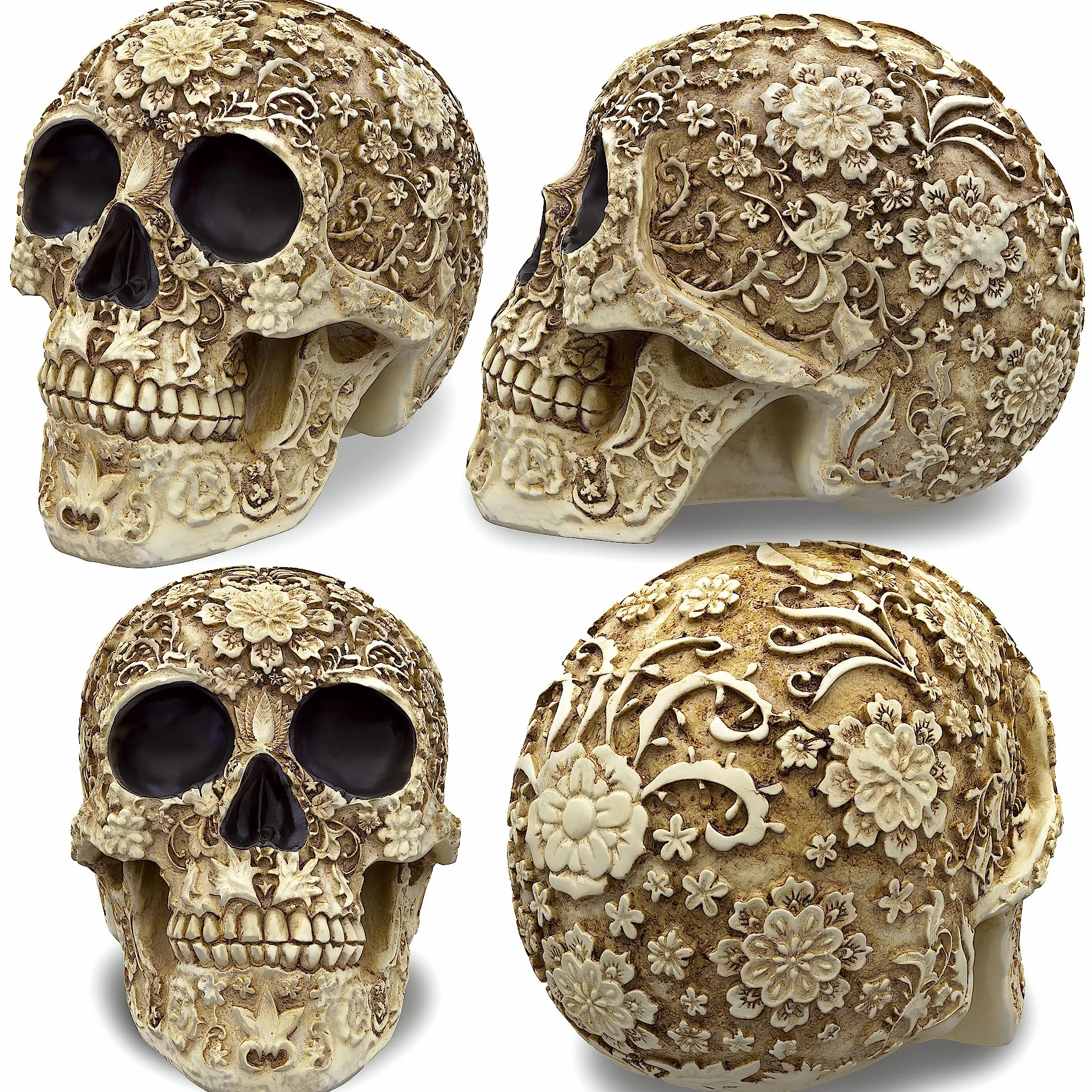 READAEER Replica realistica di scheletro a grandezza naturale con testa di teschio umano (floreale)