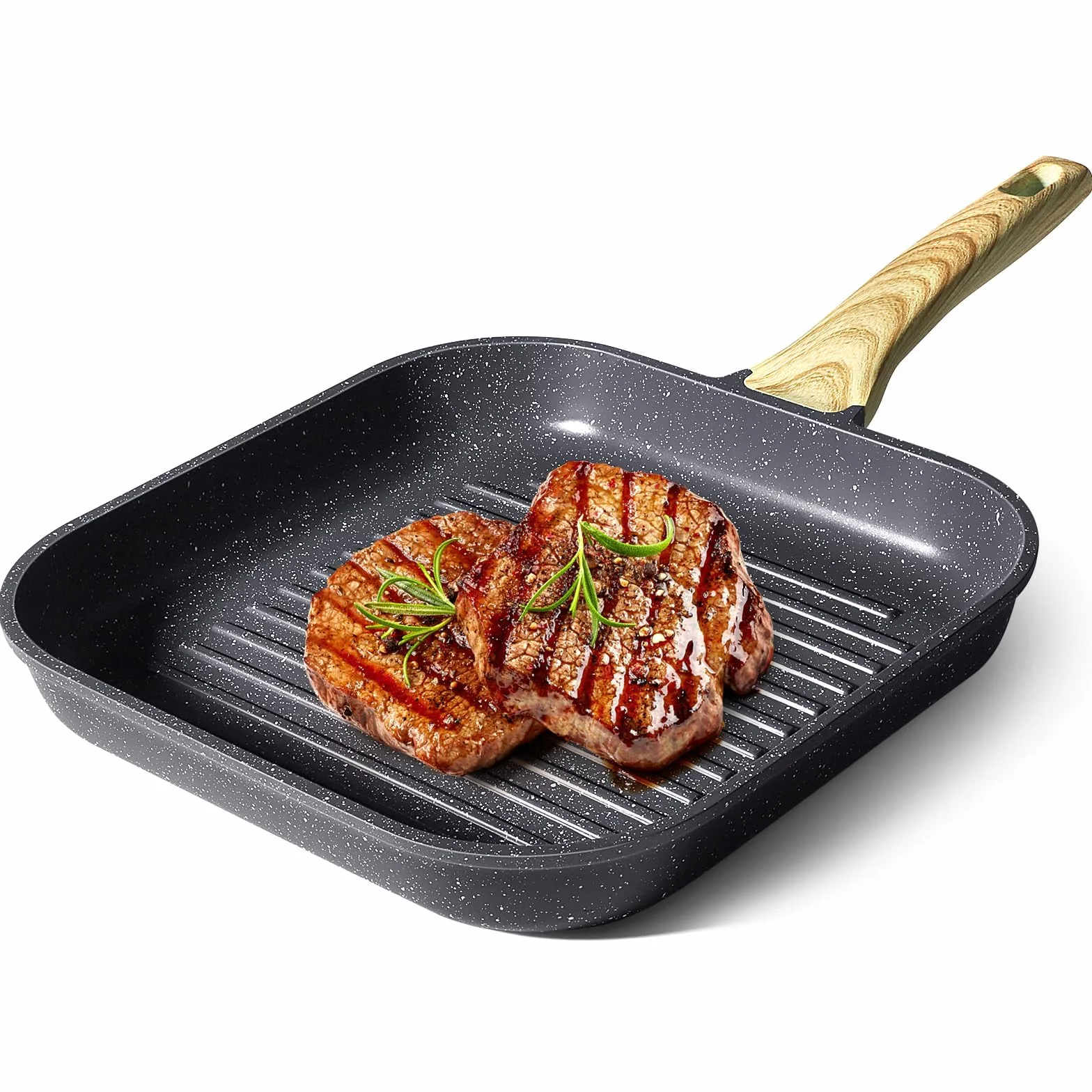 GiPP Bistecchiera 28 x 28 cm, Padella a Induzione in Alluminio Pressofuso con Rrivestimento Antiaderente in Granito, 100% Senza PFOA, Adatta per Tutti i Tipi di Fornelli (Grigio, 28cm)
