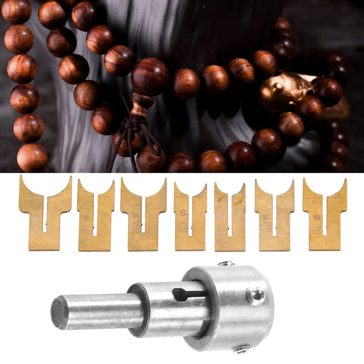 Set di 24 punte per trapano a sfera in metallo duro con perline di Buddha sferiche per la lavorazione del legno