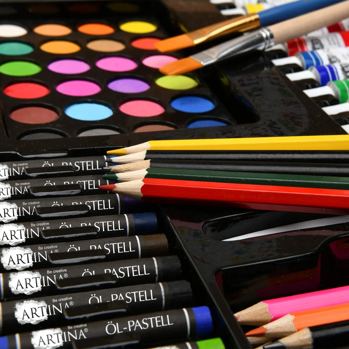 Artina 188 Pezzi Set Pittura per Bambini e Adulti Vincent – Kit Pittura Completo con Cavalletto e Valigetta in Legno FSC®, Colori Acrilici, Acquerelli, Pastelli – Set per Dipingere Professionale