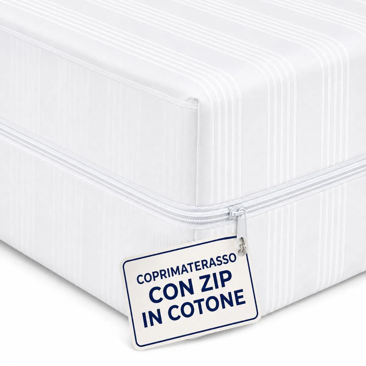 Coprimaterasso con Cerniera in Cotone Fasciato, Fodera Materasso a Sacco con Zip, Protezione Integrale Anti-Acaro, Resistente e Durevole (Singolo)