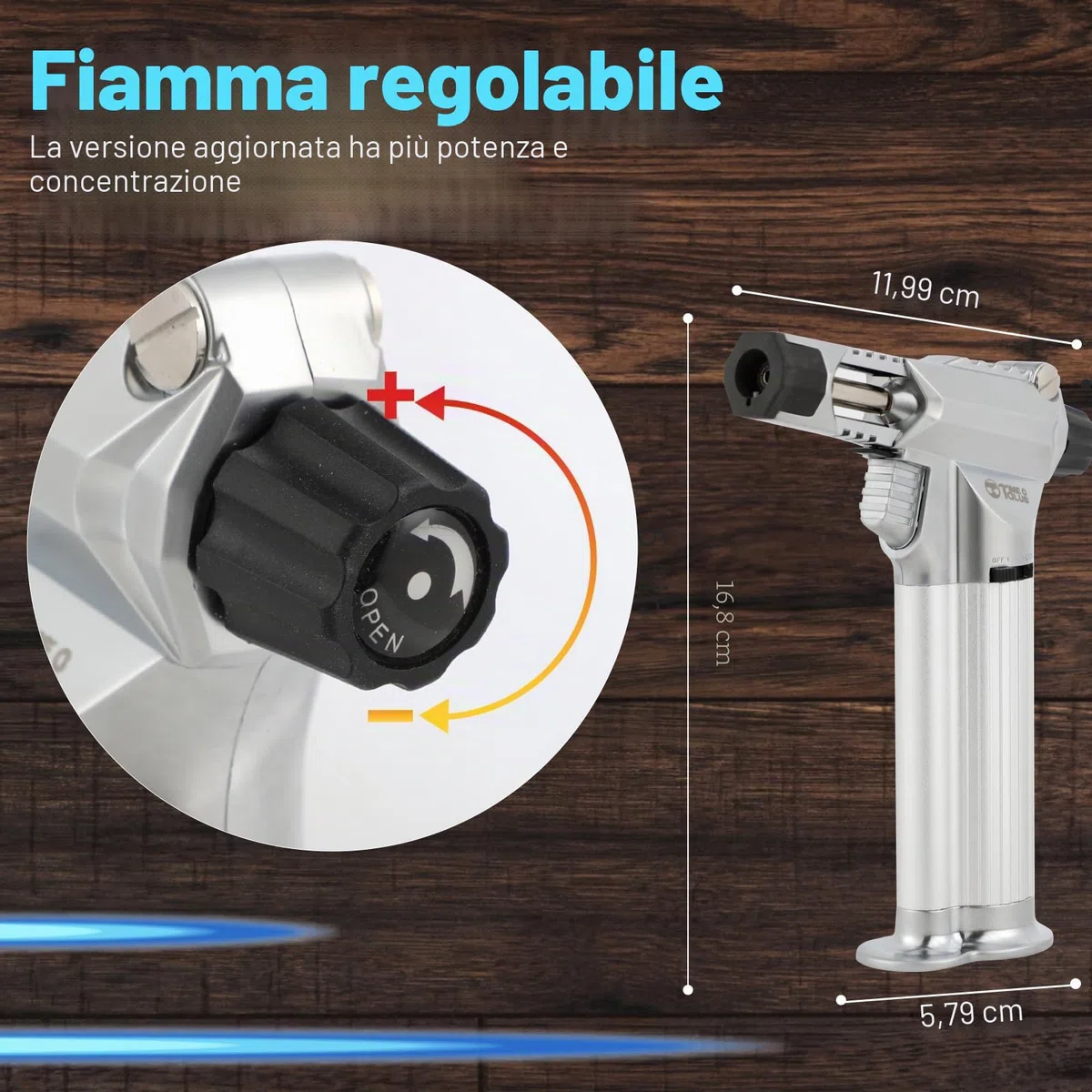 Tutto in metallo, bruciatore professionale da cucina con blocco di sicurezza, fiamma multiuso ricaricabile regolabile, per barbecue all'aperto, cottura