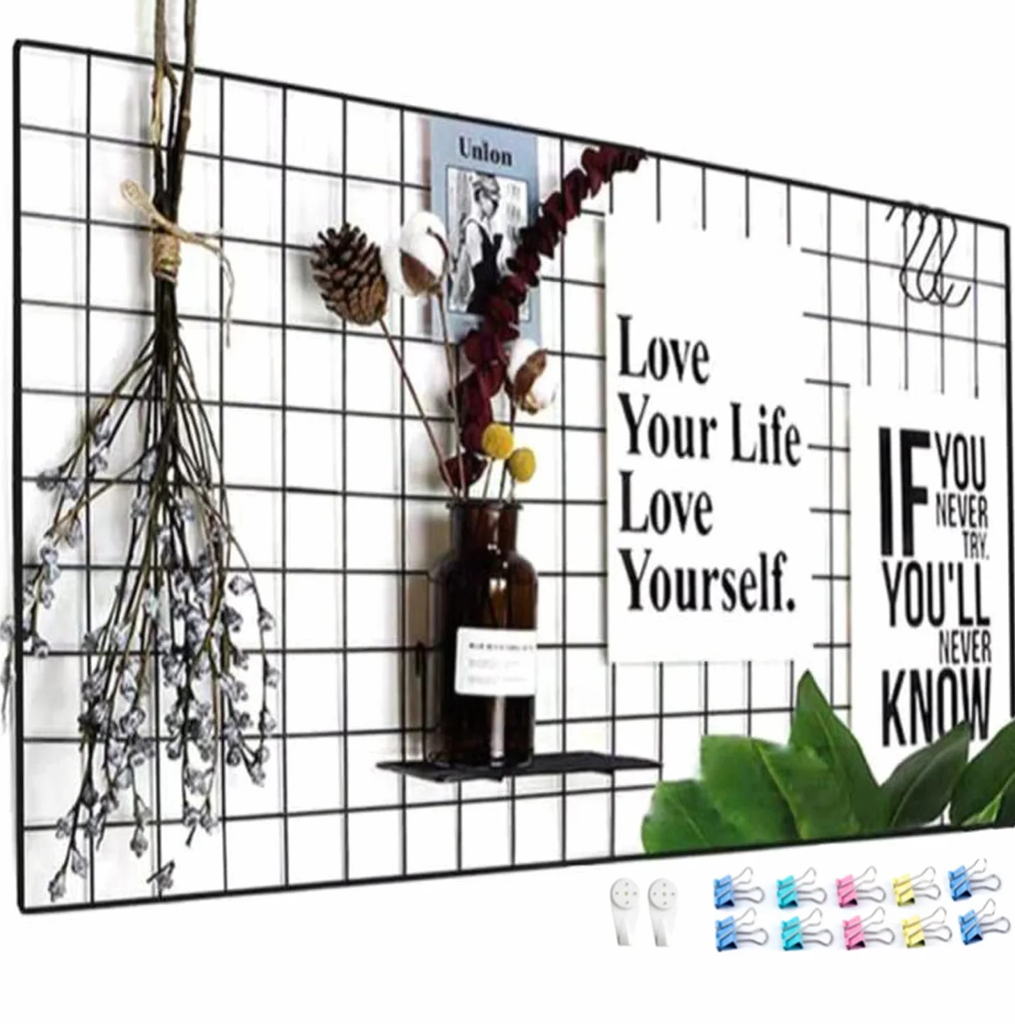 Upgrade Wall Grid Photo Pinboard Parete Fai da Te Griglia Reticolo Pinboard Photo Wall Memo Boards, Famiglia, Cucina, Ufficio(15,7 X 31,4 Zoll) Nero