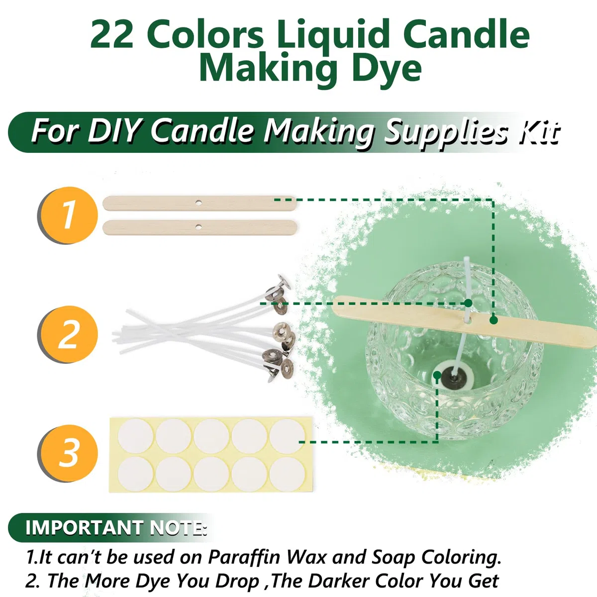 Colorante Liquido Candela - 22 Colori Colorante Cera Gomito a base di olio per la Fabbricazione di Candele, Kit Pigmento Candela Concentrata per Cera di soia, Cera d'api, Cera Gel