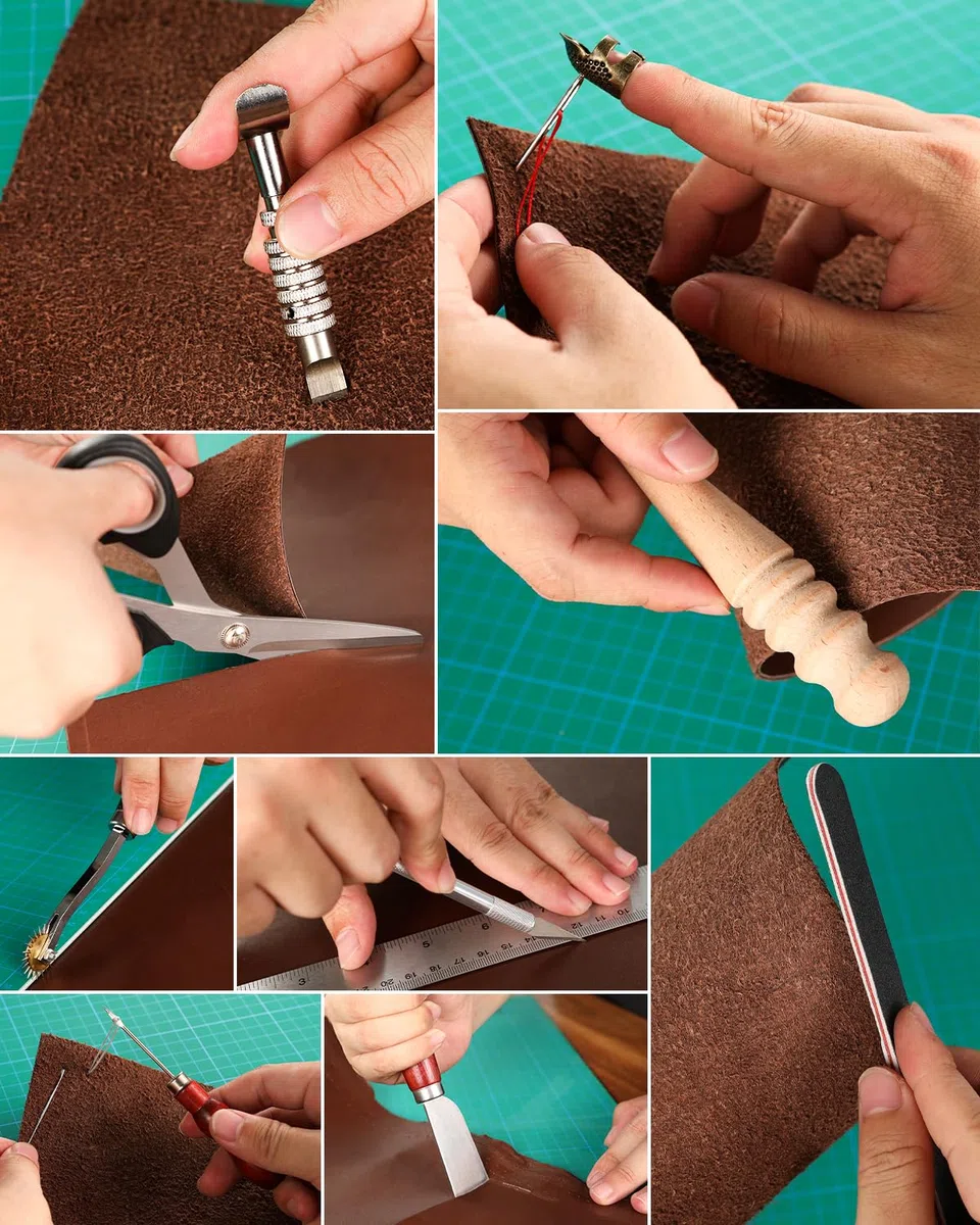 Nicpro Kit di utensili in pelle da 85 pezzi, con custodia personalizzata, strumenti artigianali per adulti, kit per principianti per timbratura, cucito, intaglio, taglio, punzonatura, lavorazione