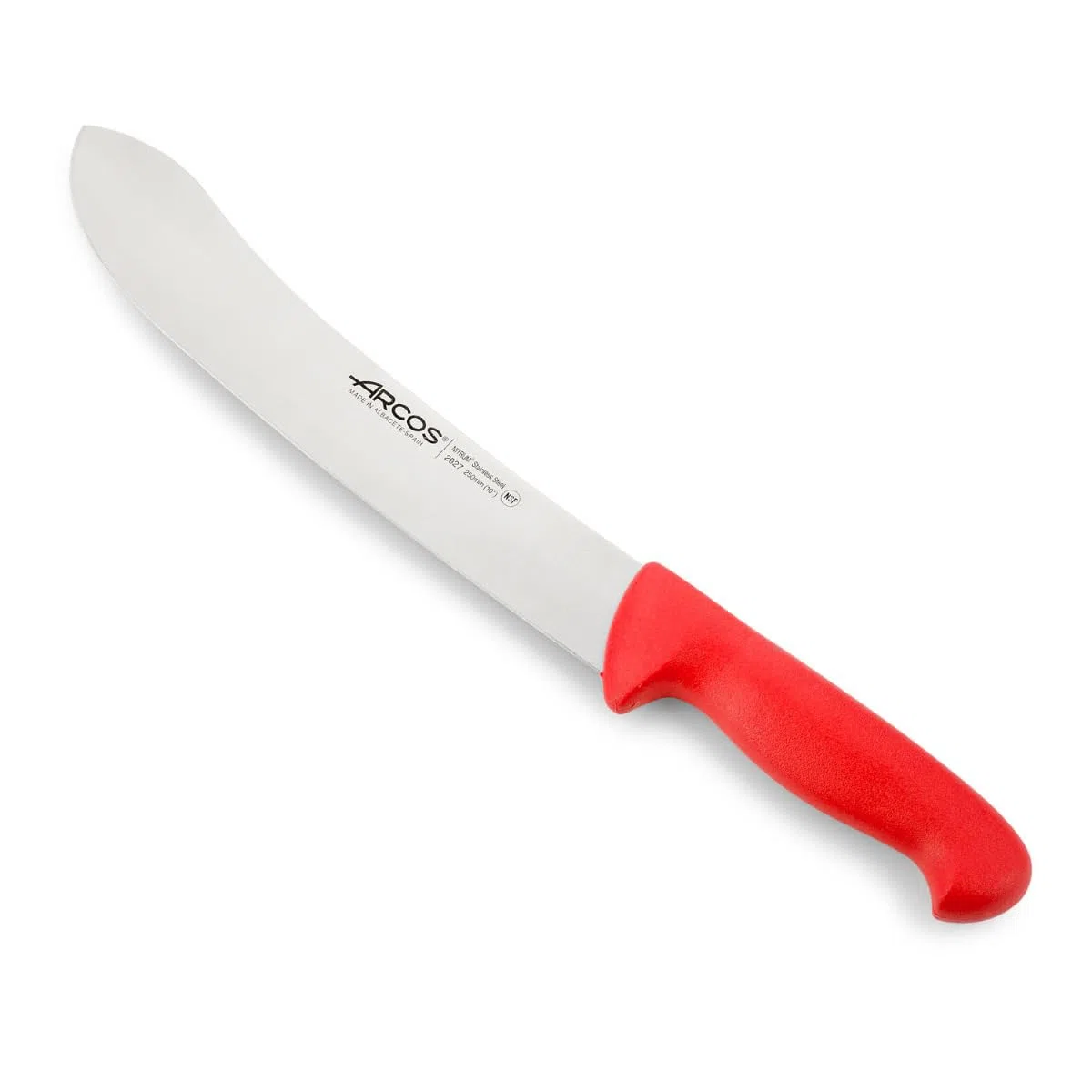 Arcos Coltello da Macellaio e Coltello per Carne con Lama in Acciaio Inossidabile 25 cm – Manico in Polipropilene, Sistema di Identificazione Colore Bactiproof Silver – Rosso, Serie 2900