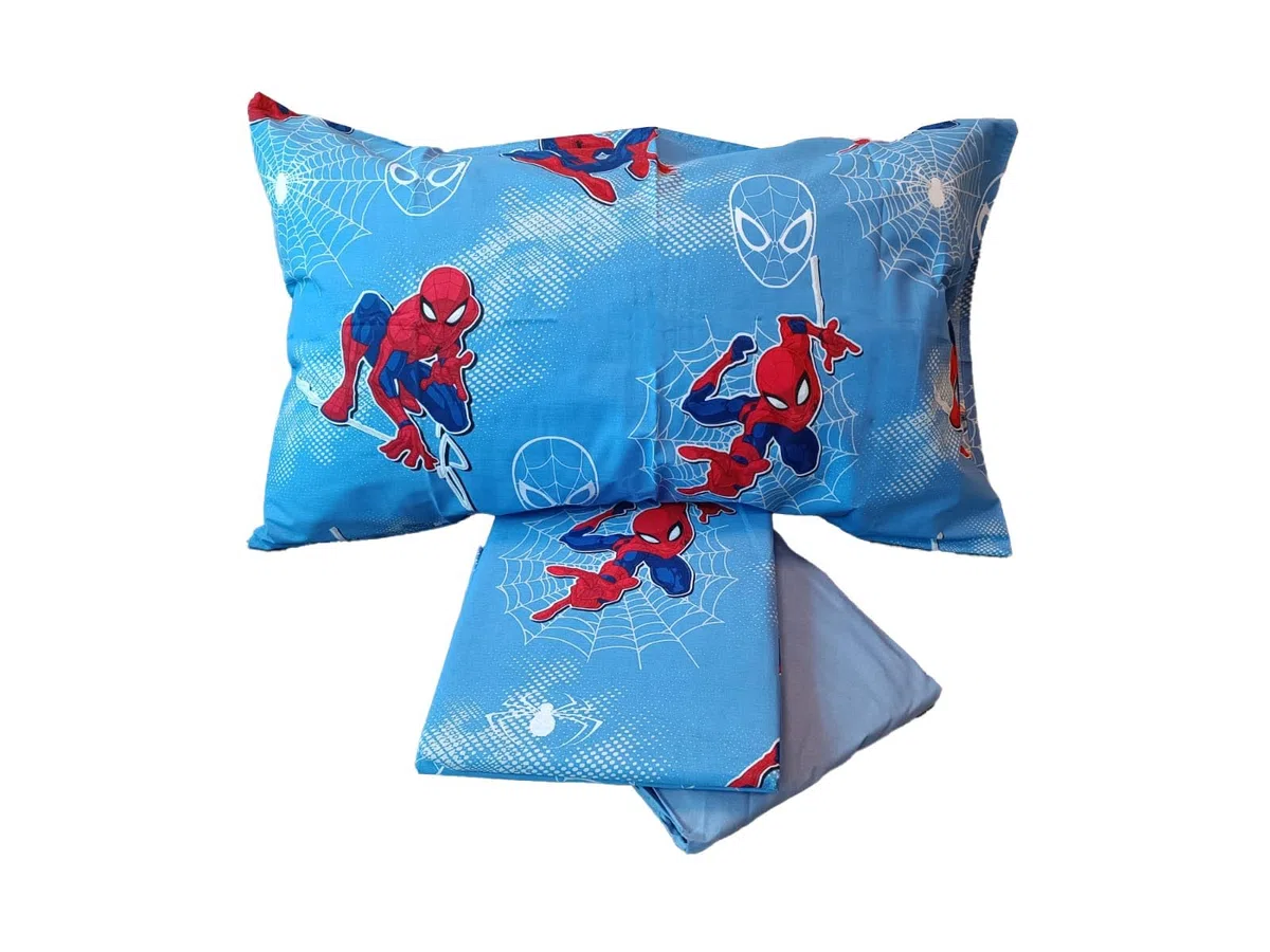 Set Lenzuola Letto Singolo Spiderman, Completo Letto, Lenzuolo Sopra, Lenzuolo Con Angoli, Federa, Blu, 100% Cotone, Prodotto Ufficiale