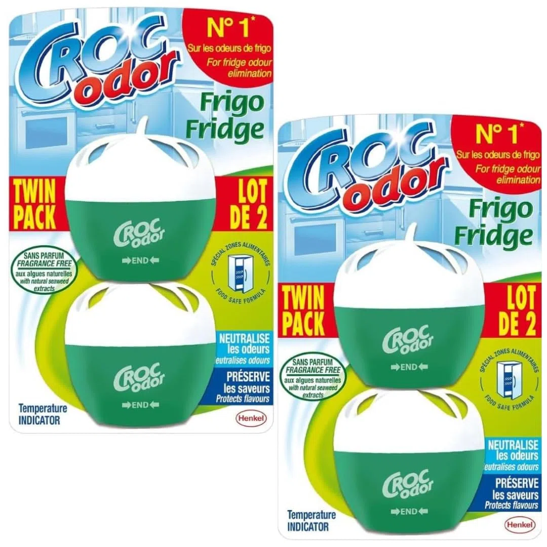 Deodorante per frigorifero a forma di coccodrillo, 2 confezioni da 2 | 4 x 33 g per eliminare gli odori del frigorifero