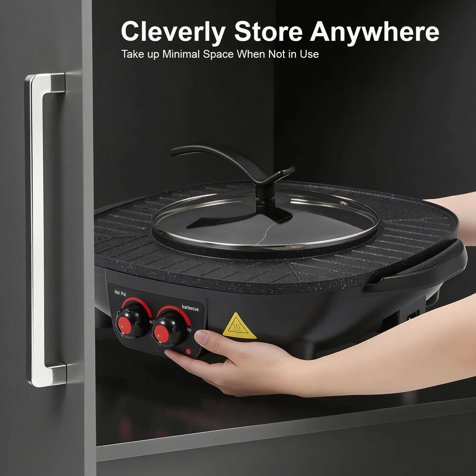 Electric Hot Pot e grill, 2000 W, padella elettrica multifunzione, capacità 3 l, con coperchio, manico del coperchio, per interni, coreano, barbecue, fonduta e raclette XXL, per 5-6 persone