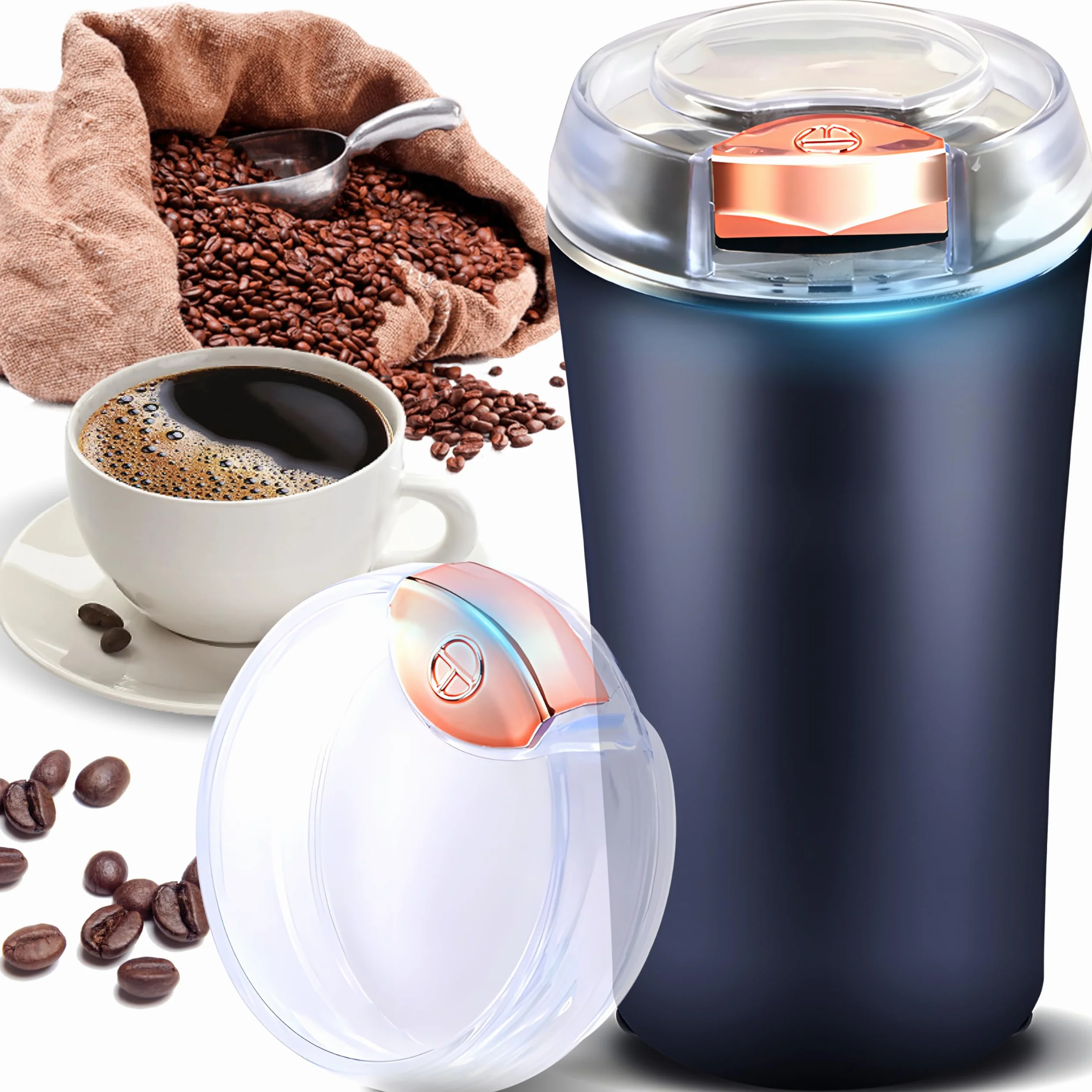 Retoo Macinacaffè elettrico con coltello a percussione in acciaio inox, macina in ceramica, macinatura grossolana regolabile