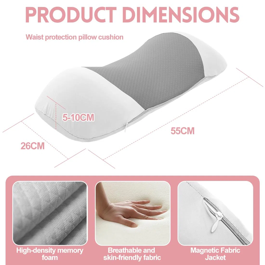 Cuscino lombare in memory foam, cuscino supporto schiena ergonomico per sedia ufficio, sedile auto e divano domestico