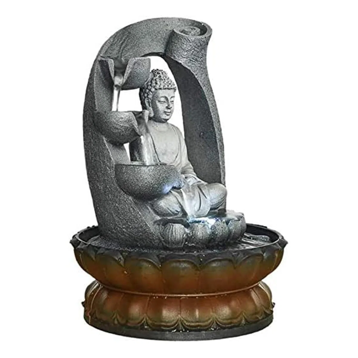Fontana da tavolo a forma di fontana a forma di Buddha per meditazione rilassante, decorazione per interni, kit a cascata con flusso d'acqua circolare, per casa, ufficio, camera da letto