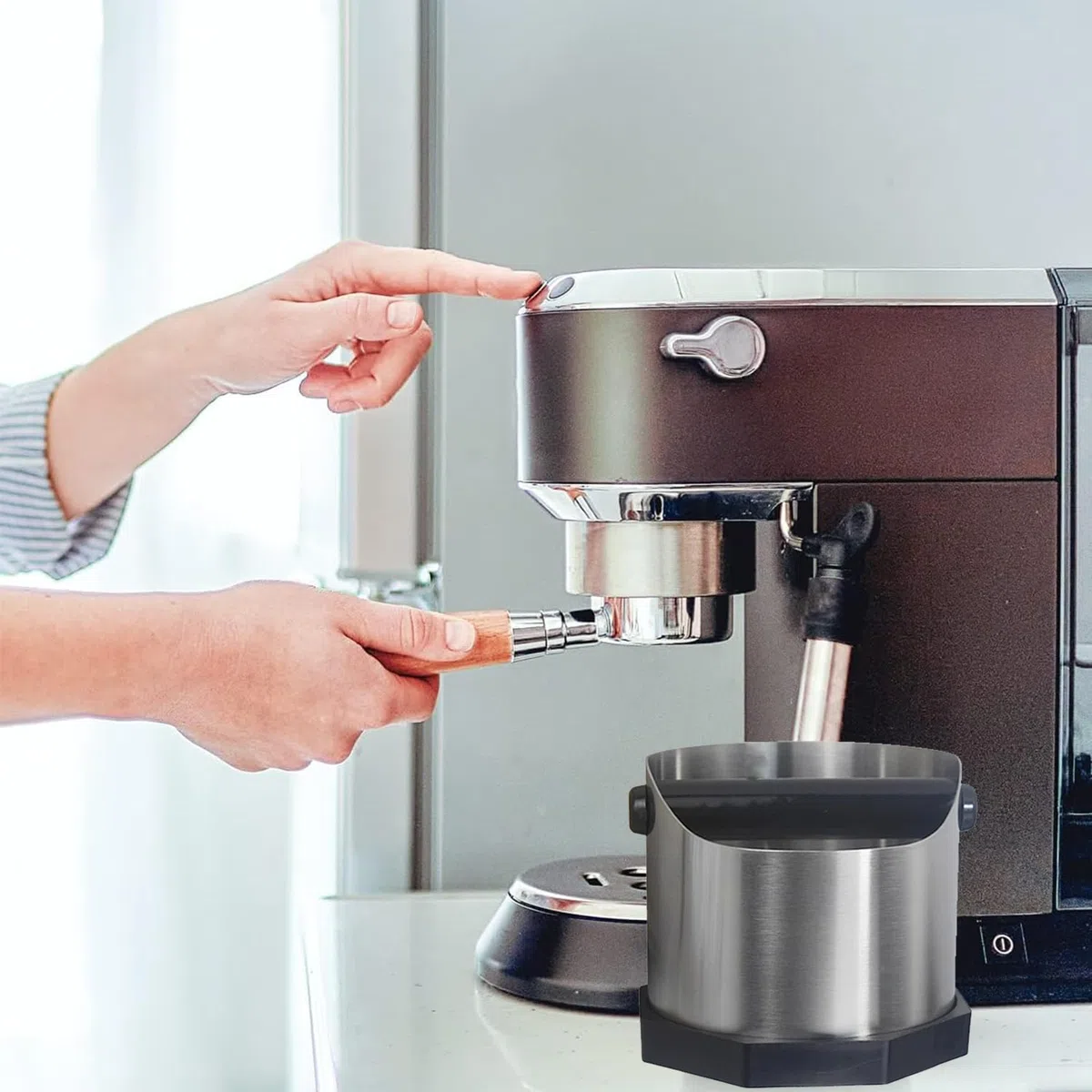 Scatola Fondi Caffè, Caffè Fondi Caffe Knock Box, Contenitore Per Fondi Caffè Inox, Knock Box Caffè Argent, Inox, Palo Principale Staccabile, Adatto per Caffè, Ristoranti Occidentali, Bar, Cucine