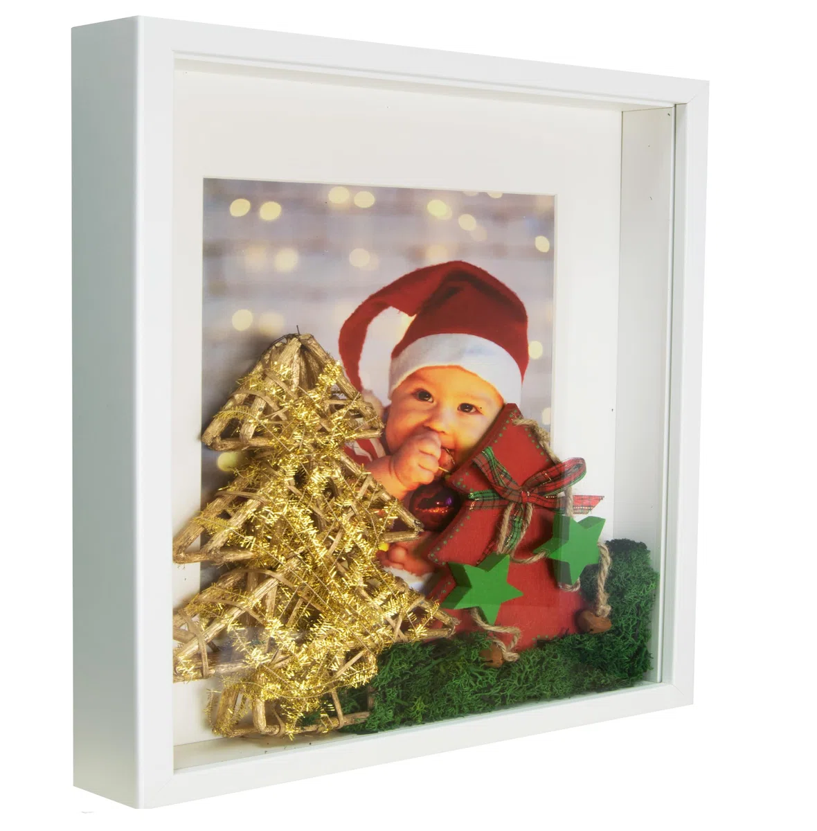 BD ART 3D Box Cornice per Foto 28x28 cm Profonda 3 cm Cornice Foto con Foglio Plexiglass Trasparente - Bianco Passe-partout 19x19 cm bianco piazza Decorazioni Fai da Te