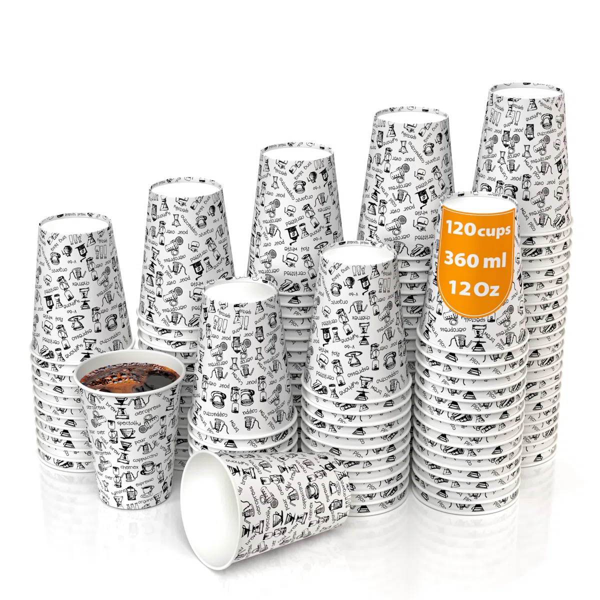 CupCup 120 Bicchieri Carta per Prendere il Caffè – Bicchieri Caffe - Tazza di 360 ml Bicchieri Monouso per Prendere il Caffè, il Tè, le Bevande Calde e Fredde