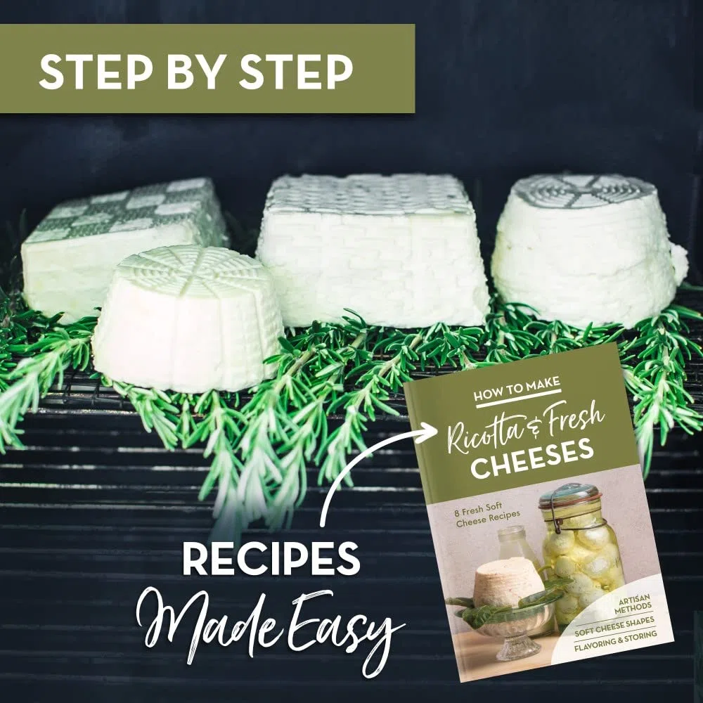 Easy Cheesemaking Kit,5 stampi per formaggi + libro per la produzione di formaggi,Made in Italy,Ricette per fare ricotta, paneer, quark e altro,Set di filtri professionali per formaggi