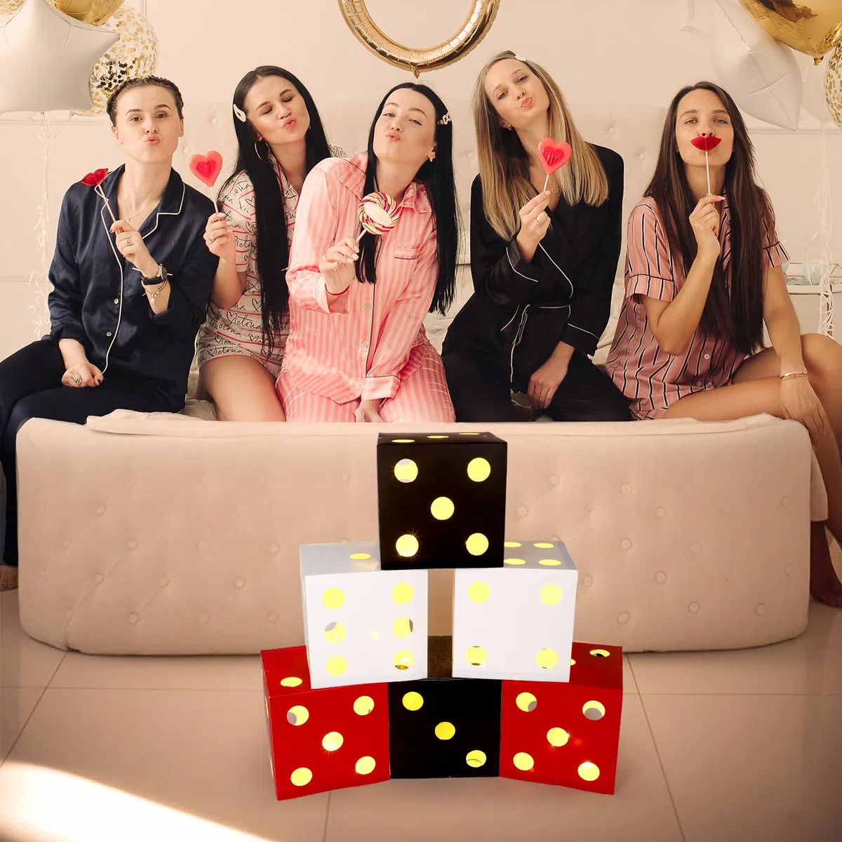 BTFO 6pz Grandi Scatole Regalo Dadi Casino con Luci, 18cm Favori Party Dadi Luminosi per Decorazioni a Tema Casino Serata di Giochi Las Vegas Compleanno Centrotavola (Rosso, Nero, Bianco)