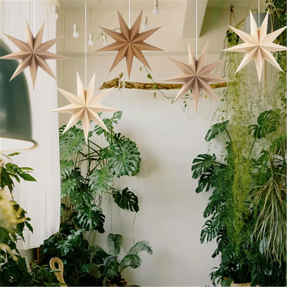 Stella pieghevole di Natale, 5 pezzi, decorazione natalizia,Decorazione a Forma di Stella di Natale, in carta, decorazione per finestre, avvento, albero di Natale