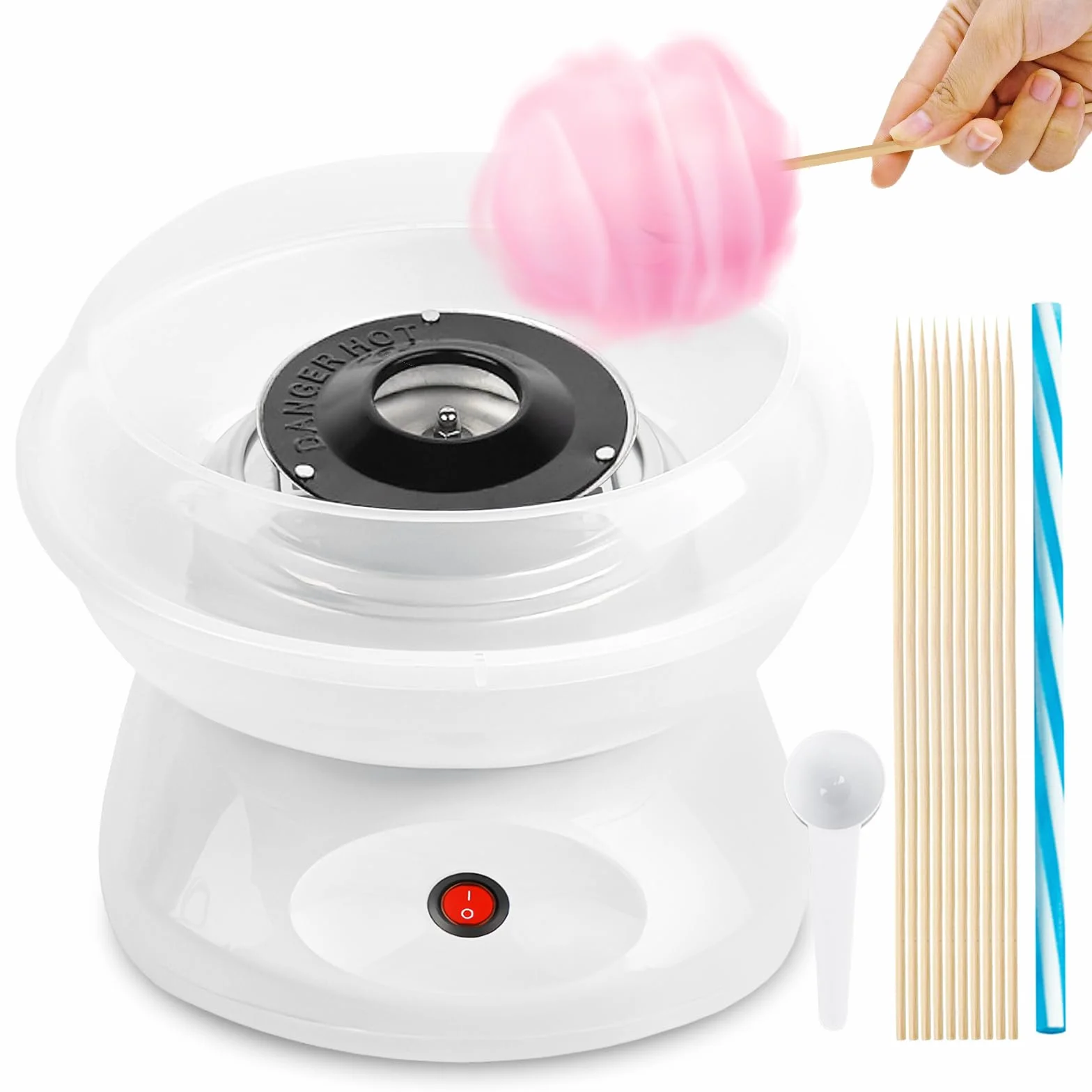 Macchina Zucchero Filato Bambini, 450w Macchina per Zucchero Filato Elettrica Retrò Adatta a Zucchero o Caramelle Facile da Pulire con Accessori Perfetta per Feste di Compleanno e Uso Domestico Bianca