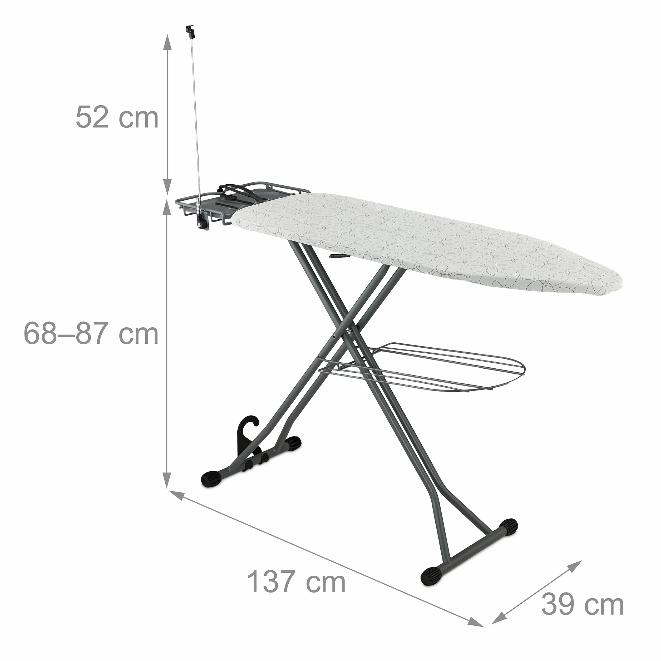Relaxdays ASSE da Stiro Pieghevole, Tavolo Ferro a Vapore, Piano per Stirare Salvaspazio 123x39 cm,Copriasse, Argento