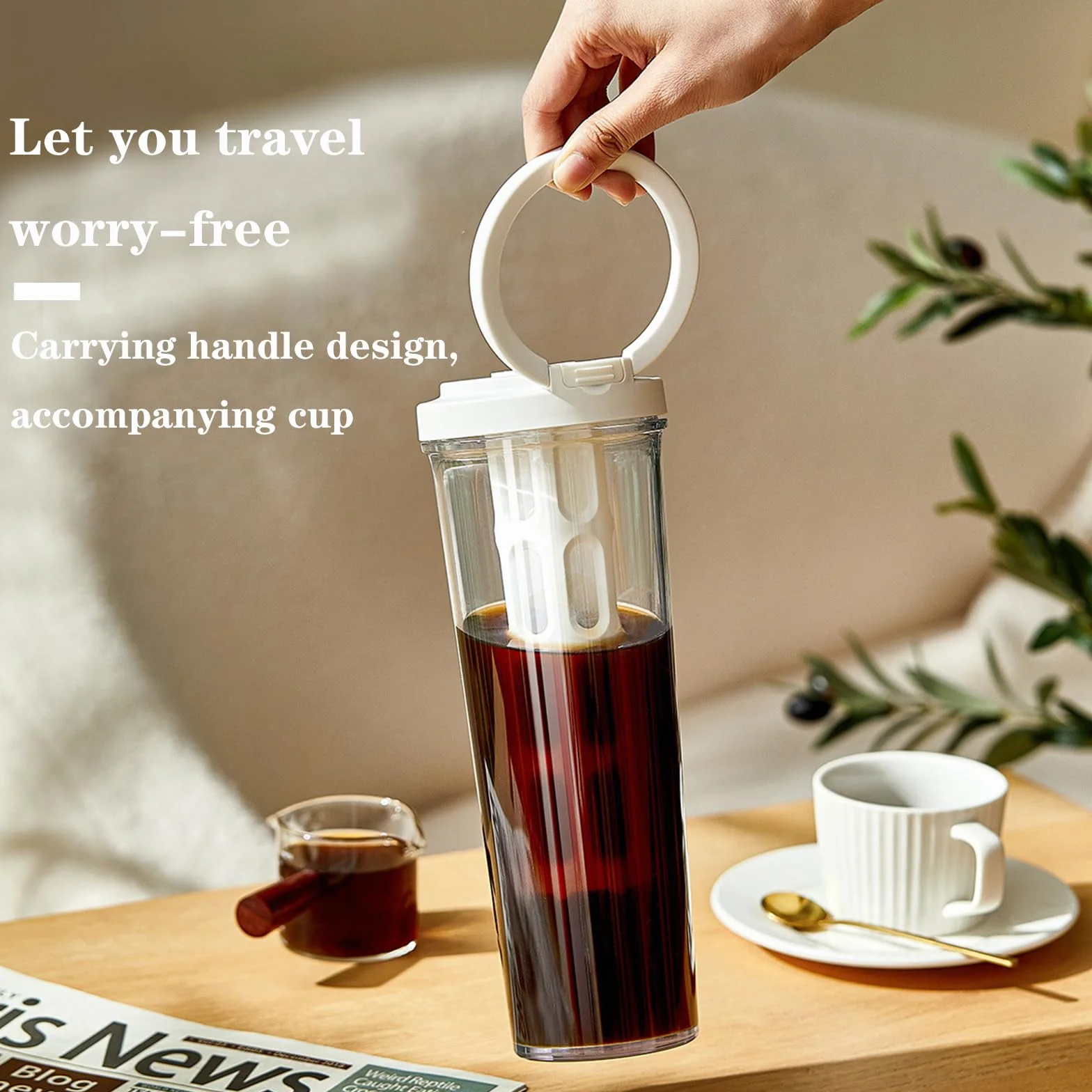Caffettiera Cold Brew Brocca per Caffè per Pour Over Fredda Caffè e Hot Tè Caff Macchina Cold Brew Caffettiera (Grigio)