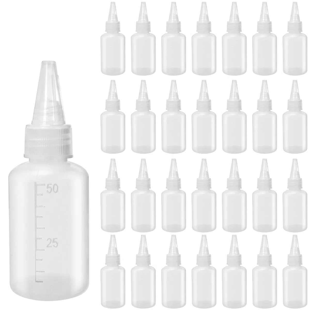 Confezione da 50 bottiglie da 50 ml con beccuccio, piccole bottiglie in plastica per ketchup, multiuso per salse, condimenti, ketchup, senape, pigmenti