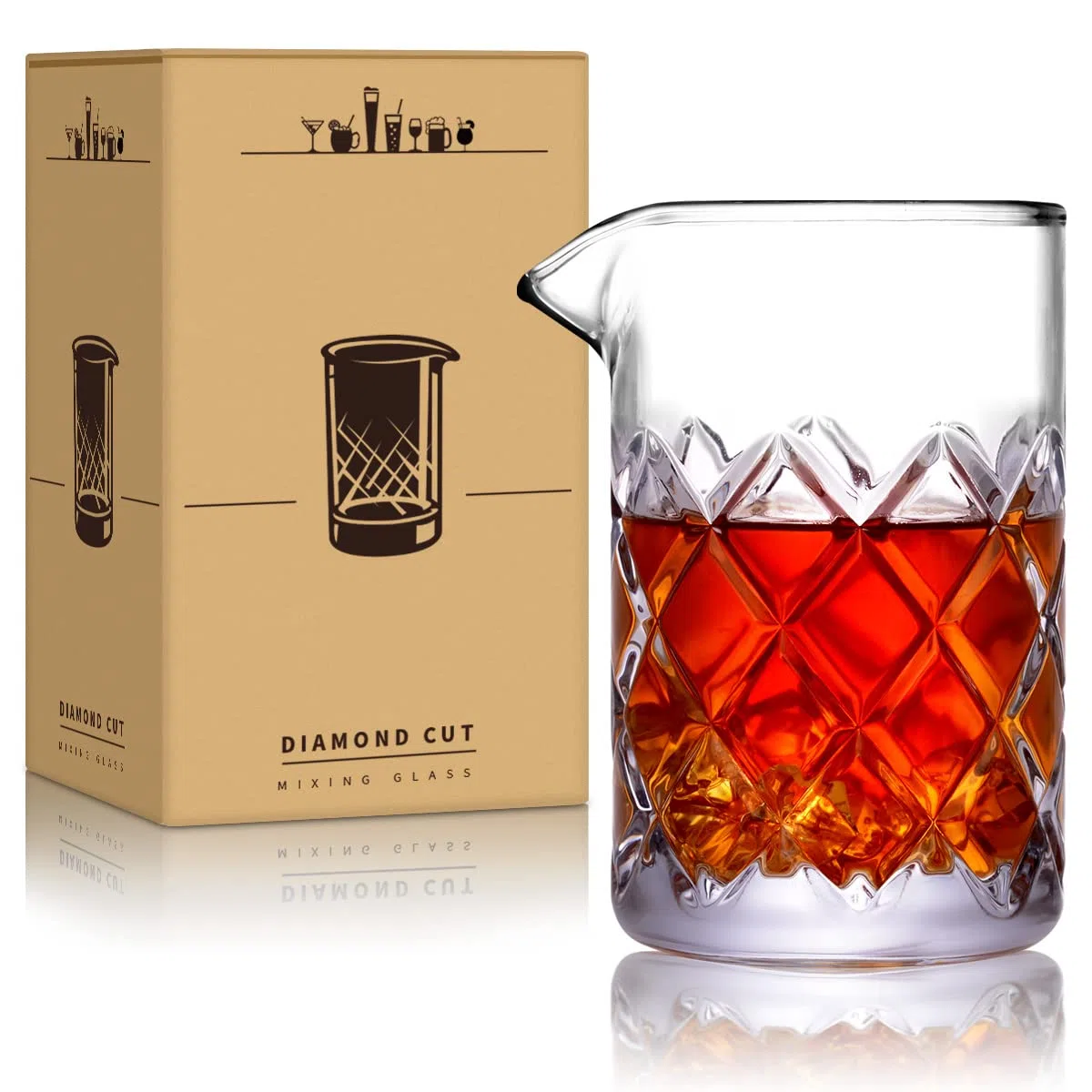 Bicchiere per miscelare cocktail - [18 OZ] bicchiere da mescolare in cristallo, fondo pesante spesso - Strumenti per baristi del bar per bar artistici e baristi professionali