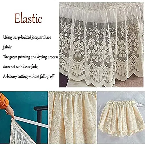 Pizzo Vestiletto,Elastica Avvolgere Mantovana Giroletto Tre Lati Tessuto Gonna da Letto Singolo/Matrimoniali/Una Piazza e Mezzo Elastico Dust Ruffle,Lunghezza 38 cm