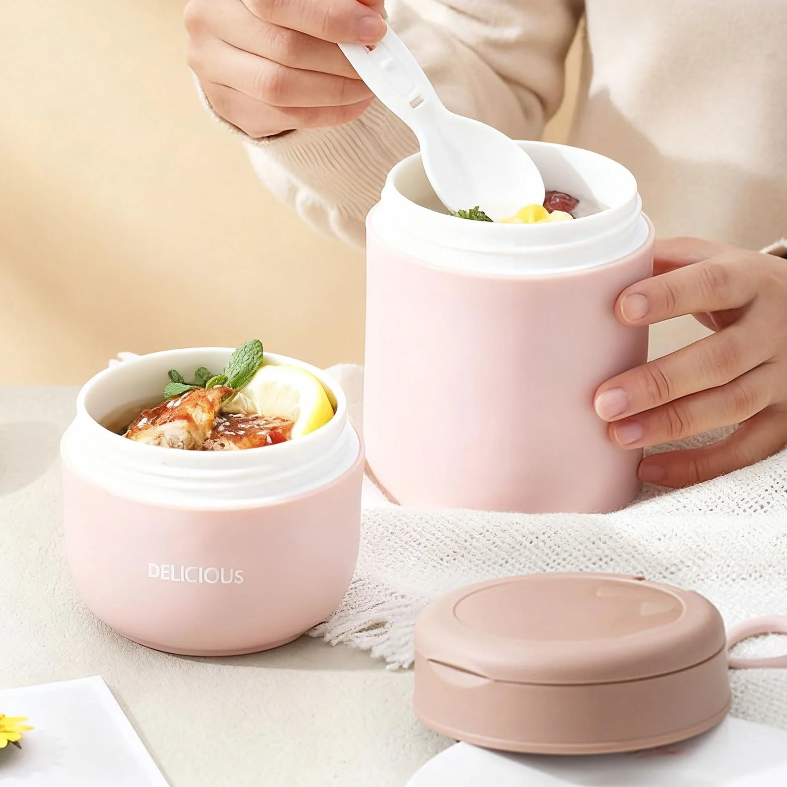 2 bicchieri per cereali To Go con coperchio, in materiale PP, per yogurt, con cucchiaio, 780 ml, tazza per cereali, doppio strato, a prova di perdite, perfetto per lavoro, scuola