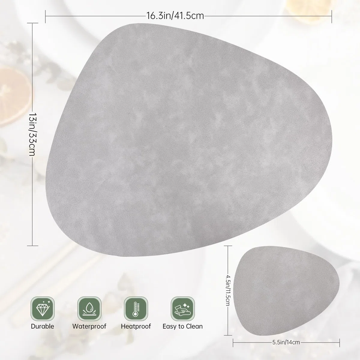 Tovagliette e Sottobicchieri Lavabili, Tovagliette Rotonde in Pelle PU, Tovagliette Bifacciale Impermeabile Resistenti al Calore Non-scivolose Tovagliette Americane (Set di 6, Grigio Chiaro Azzurro)