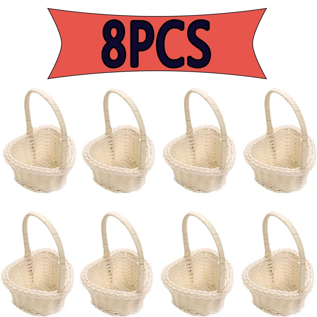 Cestini In Vimini Con Manico, 8 Pezzi Cestini Piccoli In Vimini, Contenitori Di Fiori per Matrimoni, Contenitori Da Canestri, Mini Canestri Di Rattan per Regali, Rustici, Matrimoni, Feste, Bianco