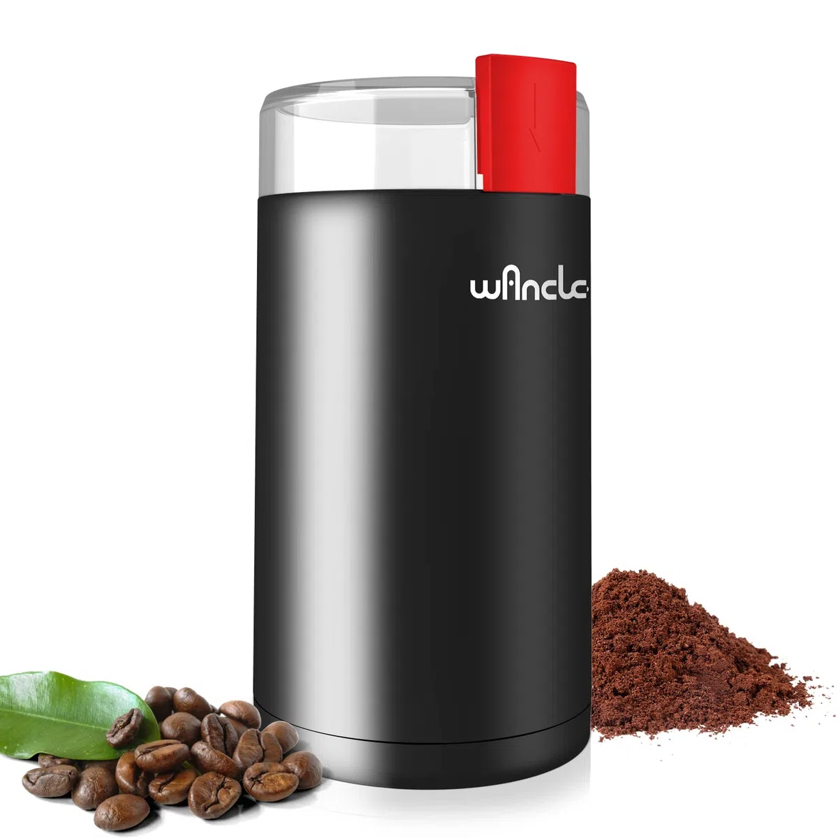 Macina Caffè, Wancle Macina Caffe elettrico, Macinatore di spezie silenzioso, mulino da caffè one touch, utilizzato per fagioli, spezie, ecc., con spazzola pulita (Nero+Rosso)